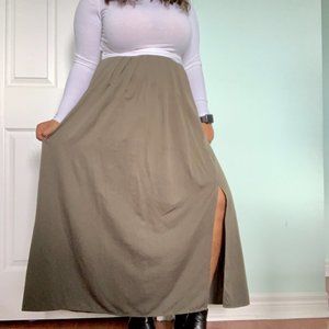 Khaki Green Maxi Skirt